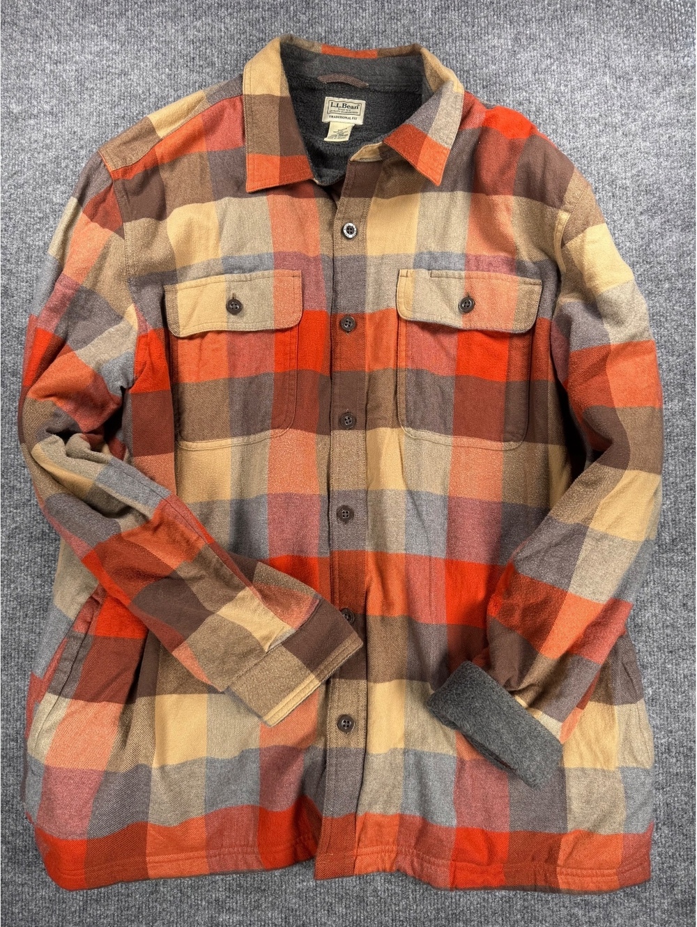 L.L.Bean Fleece Lined Flannel Jacket Shacket Cabin Gorpcore Utility Plaid EUC XL